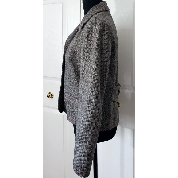 Gap Womens Gray Tweed Wool Blend Blazer Pink Accent Stitched Jacket Sz M EUC - Picture 3 of 10